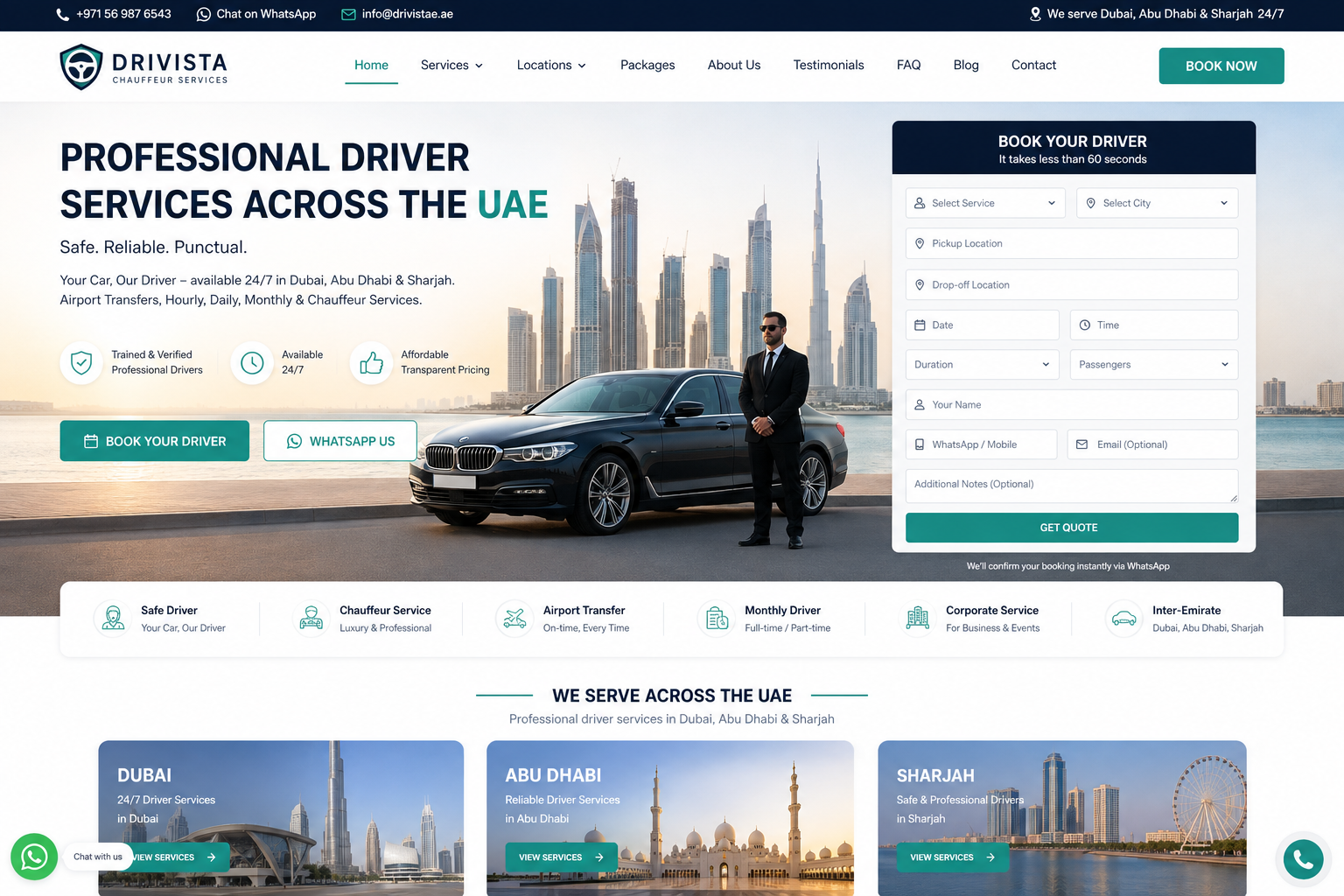 Professional driver service UAE — luxury vehicle on Dubai road